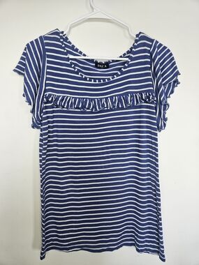 Reitmans Teal Blue V-Neck T-Shirt Silver Grommet Detail Large 🔥